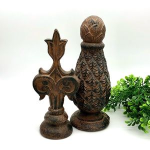 Solid Cast Iron Pineapple Finial Cross Decor Set Rustic Shelf Filler Door Stop